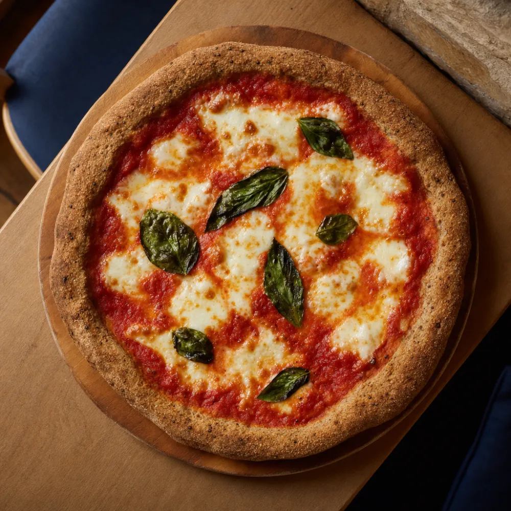 Pizza con impasto integrale, dal colore più scuro e dal gusto rustico
