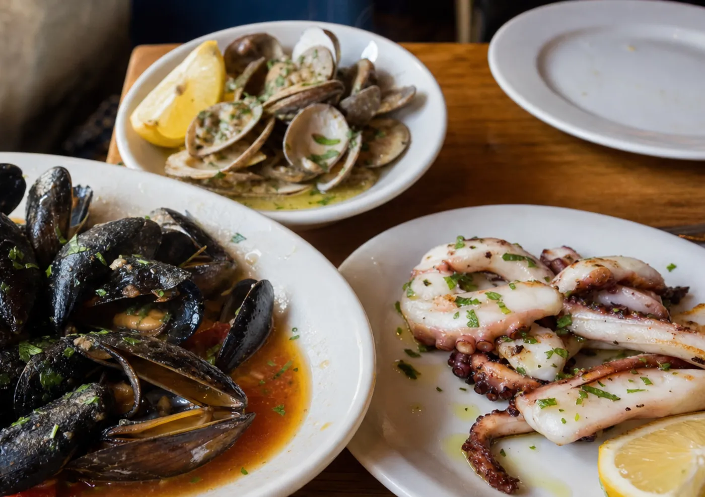 Cozze alla marinara, vongole e polpo alla griglia